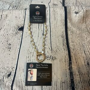 Save The Girls Gold and White Beaded Clip & Go for Your Phone